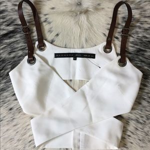 BARBARA BUI LEATHER STRAP WRAP CROP TOP IT/36